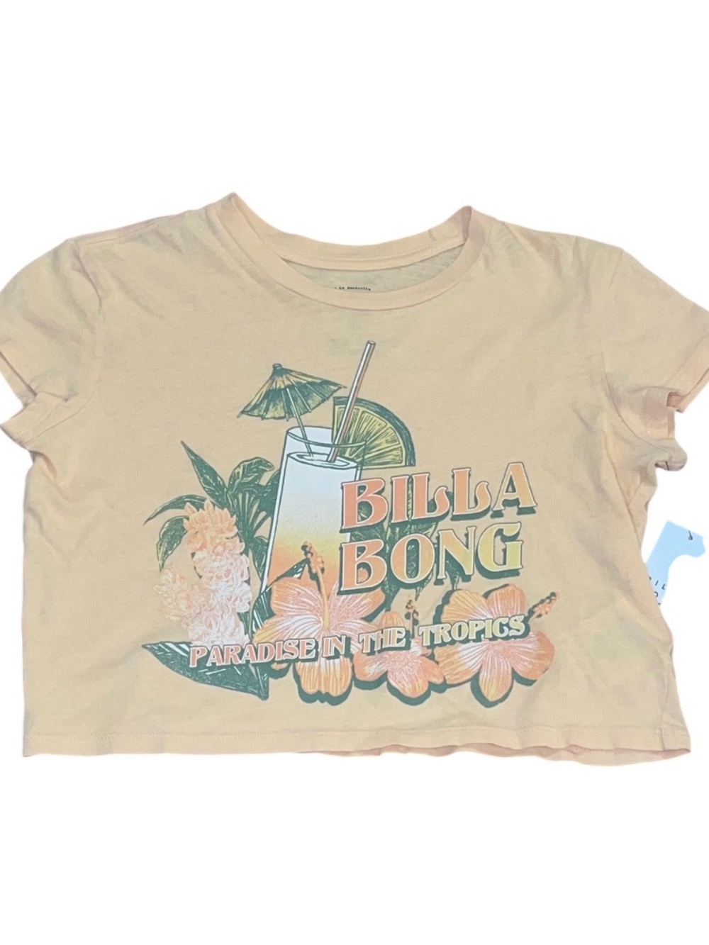 Billabong Peach Vacay Awaits Short Sleeve Te Shirt Small NWT Crop Tee Floral